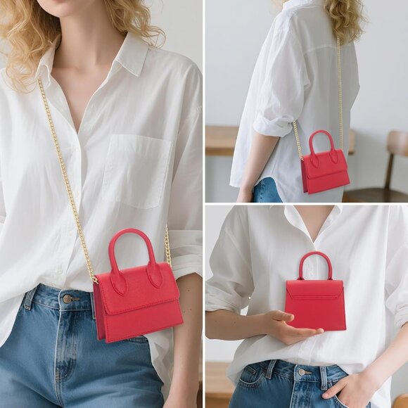 Red mini crossbody purse for girls with magnetic flip cover and leather handle - Picture 7 of 7